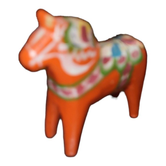 Vintage Orange Dala Miniature Horse Swedish Folk Art Hand Painted Dollhouse - Picture 1 of 9